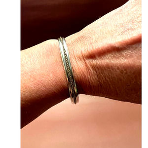 Vintage Sterling Silver Cuff Bracelet with 12k Gold Filled Rope Center